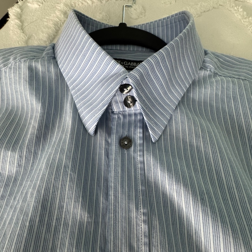 Dolce & Gabbana Light Blue Pinstripe Button-Down Shirt - Picture 12 of 15